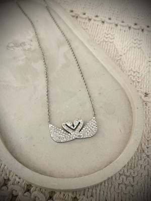 Swan Pendant necklace new, stainless steel, white and silver