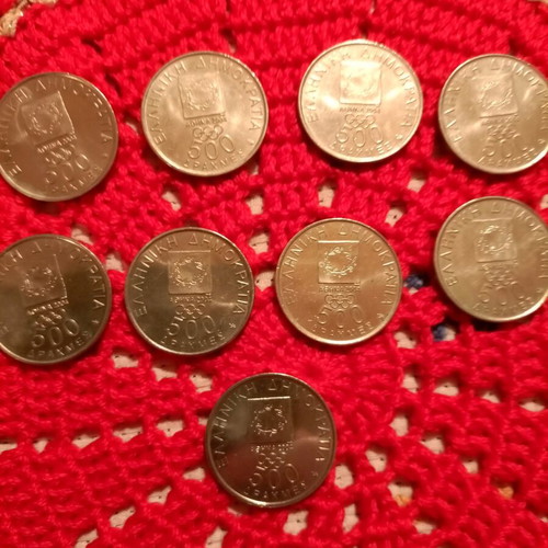 500 Drachma Coins like new, pack of 9, Greece