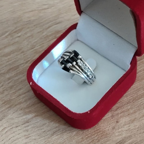 925 vintage silver ring used, size 57, black and silver