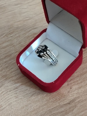 925 vintage silver ring used, size 57, black and silver