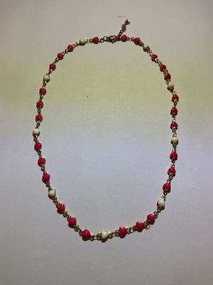 Necklace with Heart Design Enamel New, White and Pink