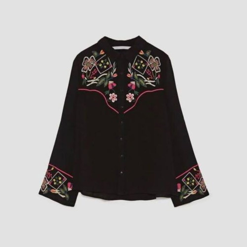 Zara shirt with embroidery like new, size M, black