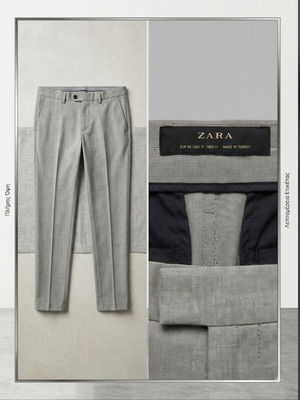 Zara straight classic pants, gray, spring-summer, unisex, size L