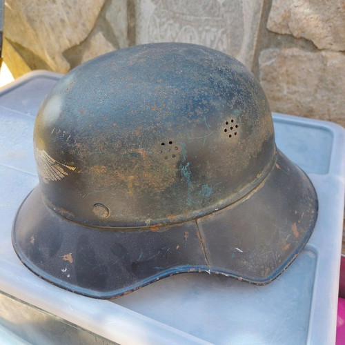 German Luftschutz helmet used, World War II 1942