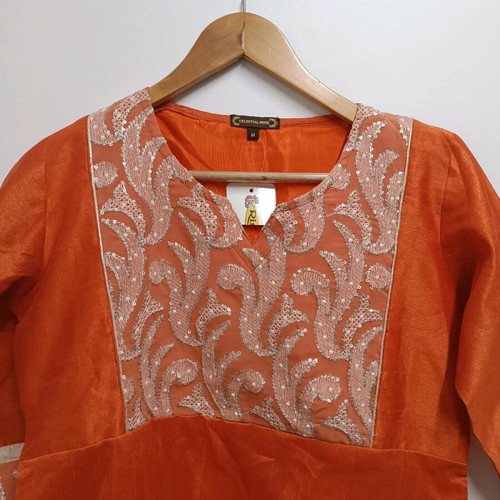 Women's Indian dress new, orange with embroidery
