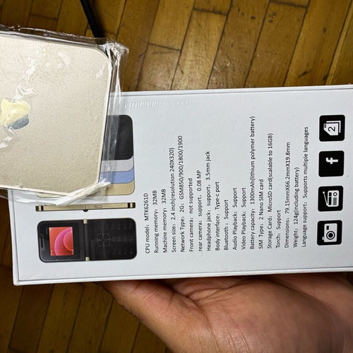 Flip phone with buttons new, dual SIM, gold