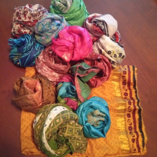 Silk Indian sari pieces used, pack of 14, vintage