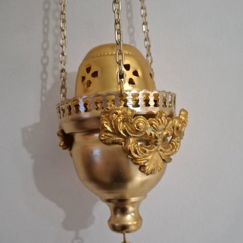 Hanging Church Oil Lamp gold color, like new, 65 cm
