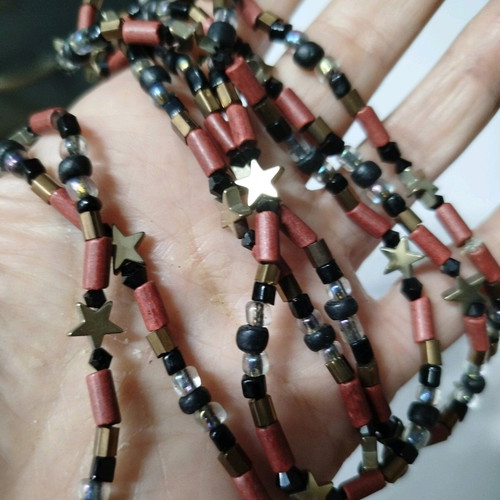 Handmade necklace with ceramic beads and hematite star accents, new