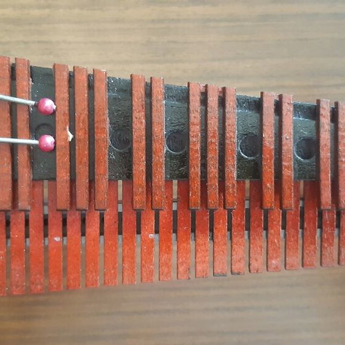Set of musical instruments like new, wooden and metal miniatures