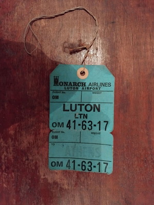 Monarch Airlines tag used, British airline collectible