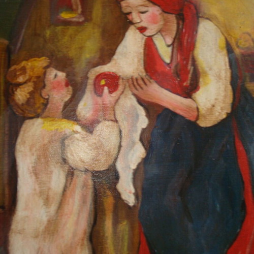 Village painting used on canvas 40x30 cm