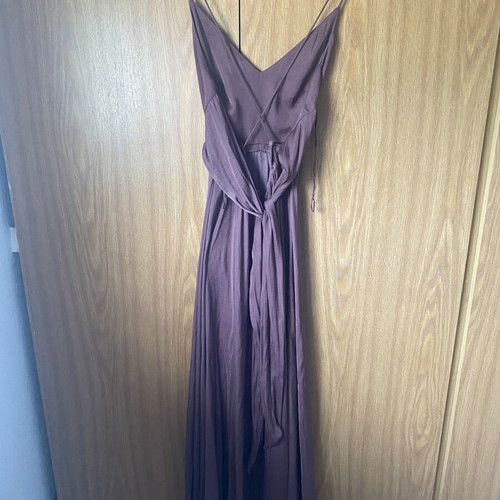Oysho purple satin long dress with crisscross back and ribbon