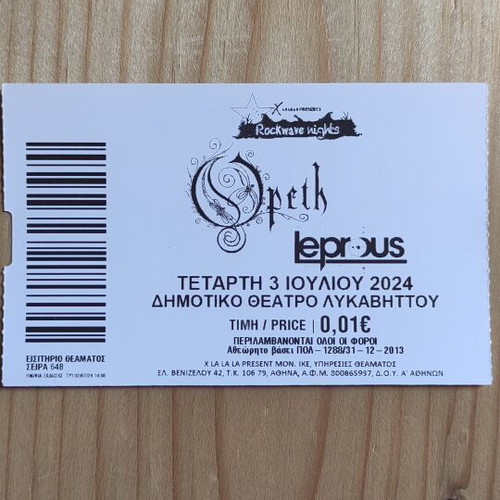 Opeth and Leprous Ticket July 3, 2024, like new
