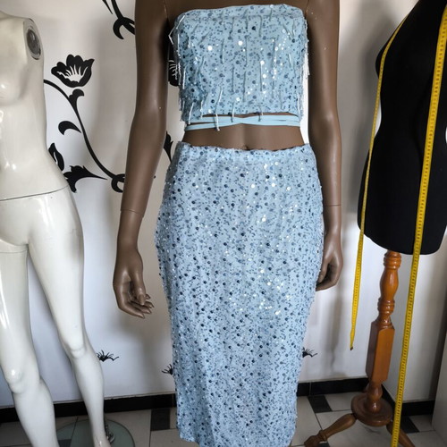 Set crop top and skirt baby blue new, handmade