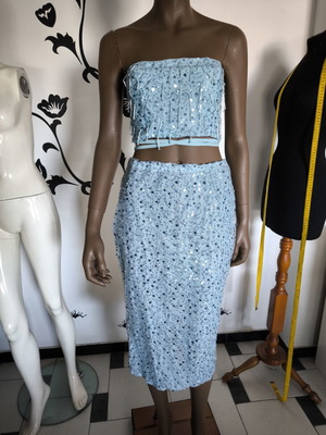 Set crop top and skirt baby blue new, handmade