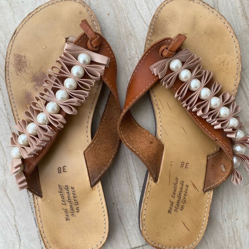 Handmade leather slippers used, size 38
