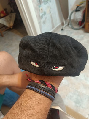 No Fear black vintage 00s flat cap with embroidered eyes, like new