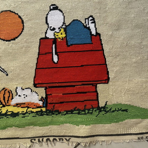 Handmade Snoopy framed textile painting used