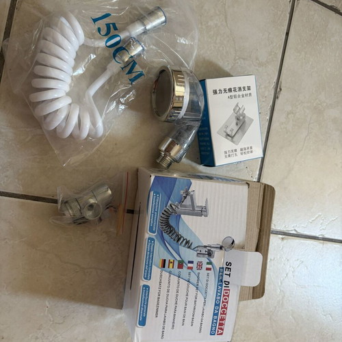 Shower set for faucet with handset, hose, switch and adhesive holder
