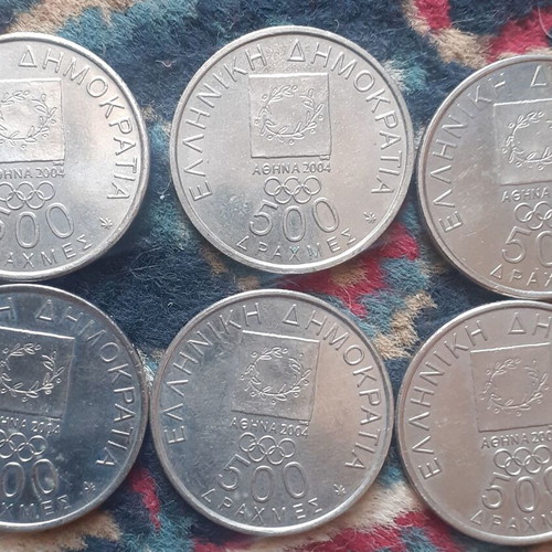 Collectible 500 Drachma Coins like new, pack of 6