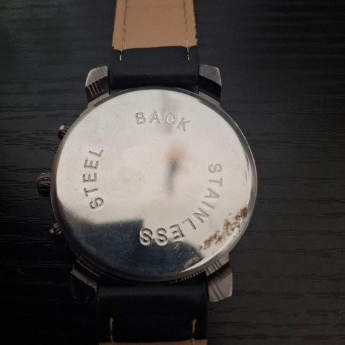 Saneesi men's watch used, black leather strap, chronograph