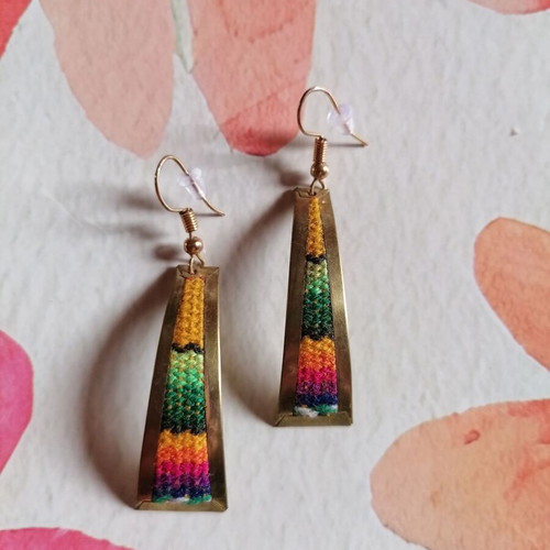 Handmade earrings new from alpaca metal and colorful woven wool