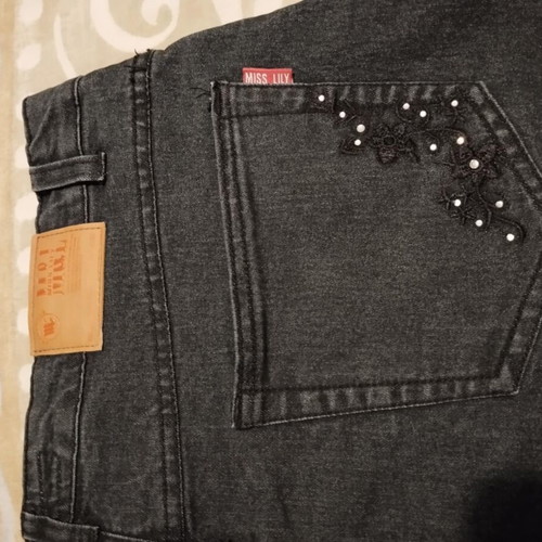Denim skirt black-gray with embroidered details like new, size L