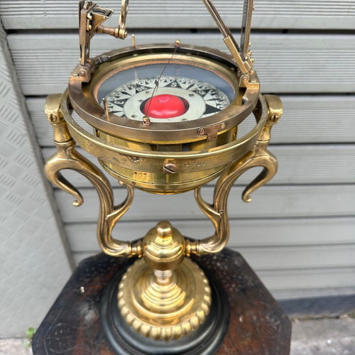 Old brass compass Japanese used, 45x25.5 cm