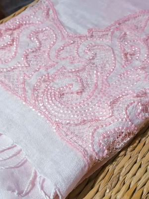 Lovely Hats Linen Scarf 100% Linen New, Soft Pink with Embroidery and Beads