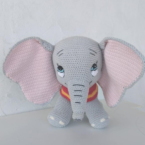 Amigurumi Dumbo handmade elephant new, gray with pink