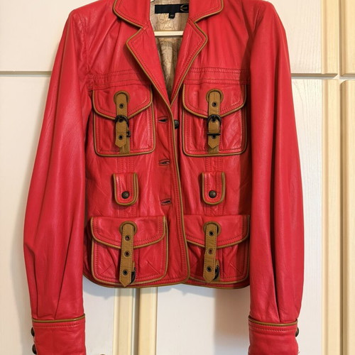 Just Cavalli women's leather jacket coral color like new size 40 IT (S)