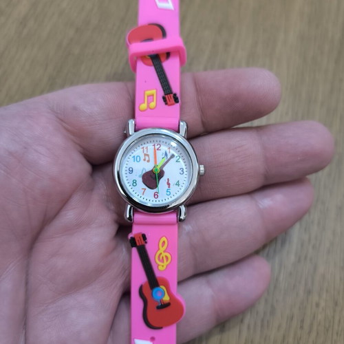 Kids Watch with Pink Silicone Strap and Guitar Music Design