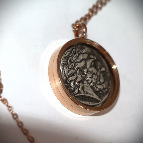 Ancient pendant silver-plated coin - replica - Philip, glass case necklace pendant 22K gold-plated