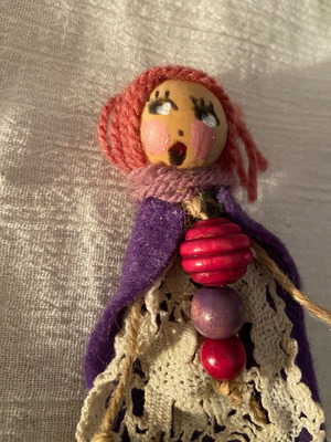 Doll pin new with fabrics and beads handmade 13 cm