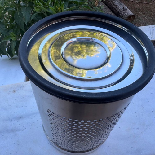 Large nickel-plated office trash bin, like new, 14 liters