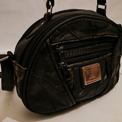 Leather backpack used, black, with zipper, 15x25cm