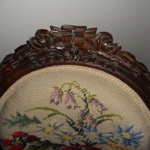 Pair of embroidered carved chairs used, vintage