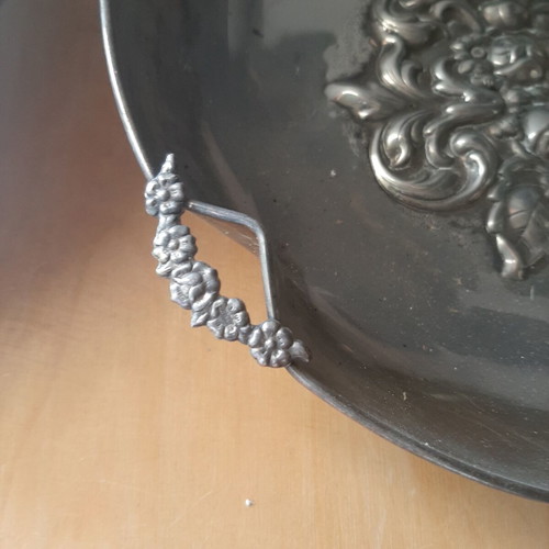Large Silver Plated Fondue Trays carved, used, 1960s set of 2