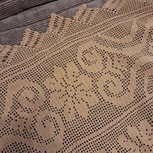 Vintage handmade crochet quilt used, beige double size