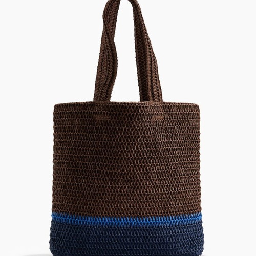 H&M Straw Tote Shoulder Bag new, blue and brown