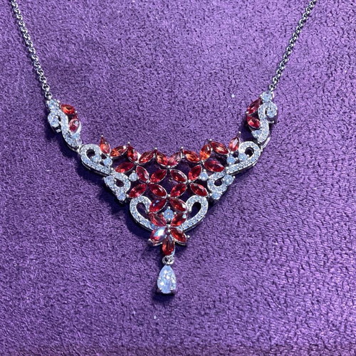 Silver necklace with ruby natural sapphires and certificate of authenticity