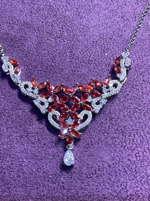 Silver necklace with ruby natural sapphires and certificate of authenticity