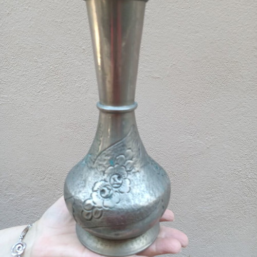 Vintage Silver Plated Vase Embossed Floral Design used