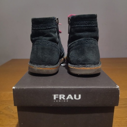 Frau Junior children's leather ankle boots size 27, dark blue with fuchsia laces