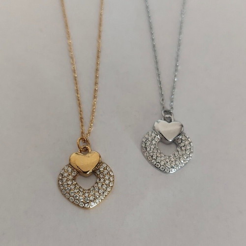 Double heart necklace gold stainless steel, new