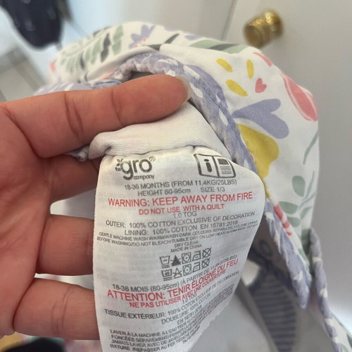Grobag Summer Sleeping Bag 1 tog Used 18-36 Months