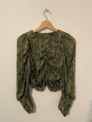 Zara crop long-sleeve blouse in khaki earth tones like new