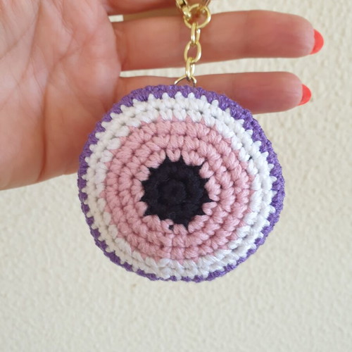 Charm bag keychain eye purple pink crochet new