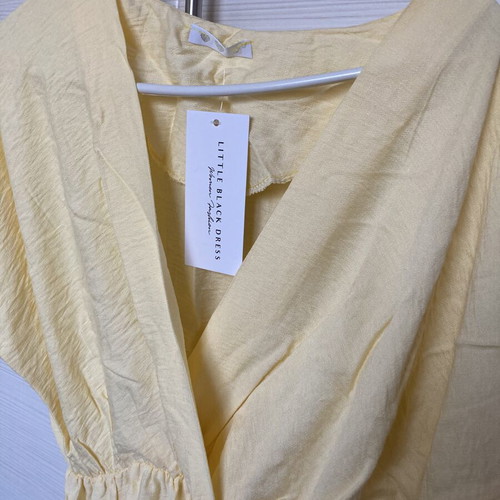 Yellow dress one size with leg slit and waist shirring new